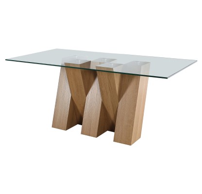 Nevada Oak Large Fixed Dining Table with CLEAR Glass